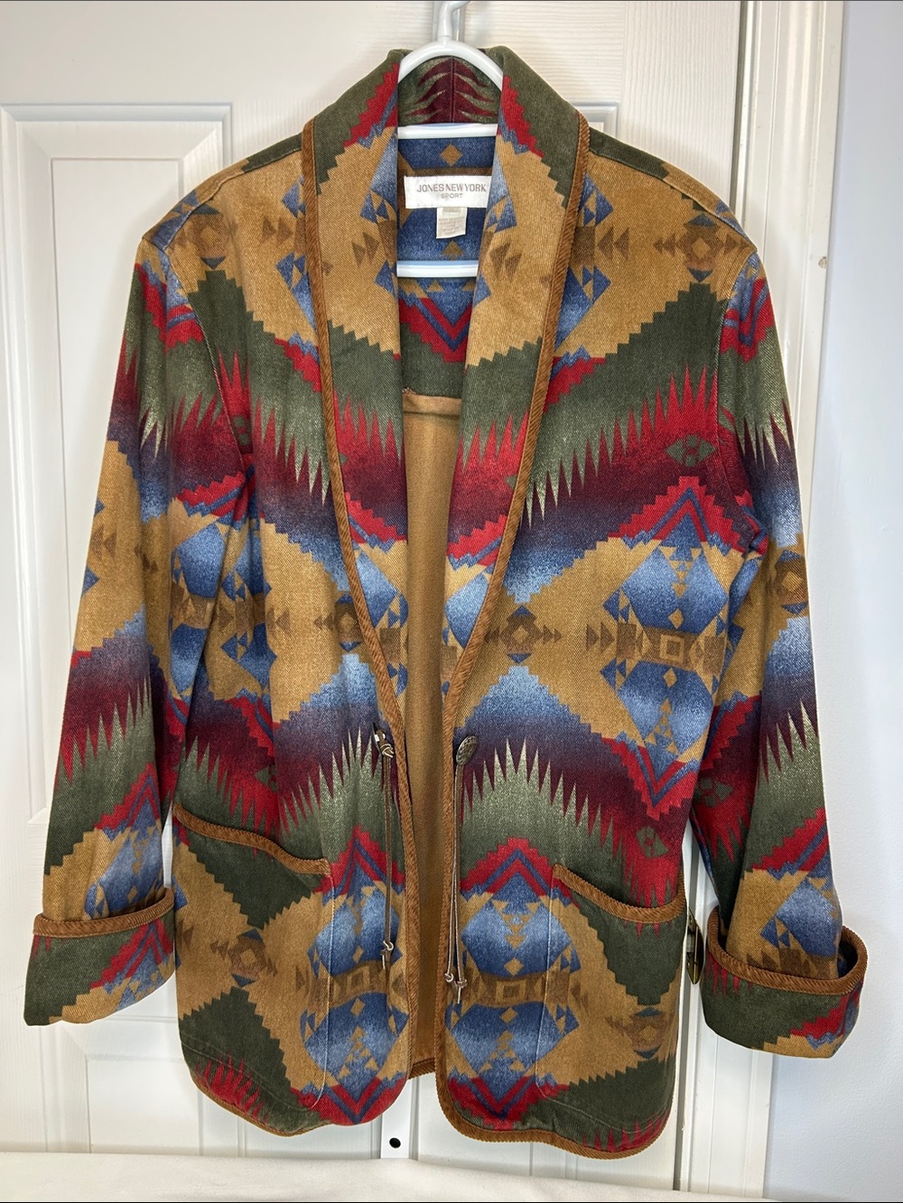 Jones New York Multi-Color Southwestern Shawl Collar Jacket